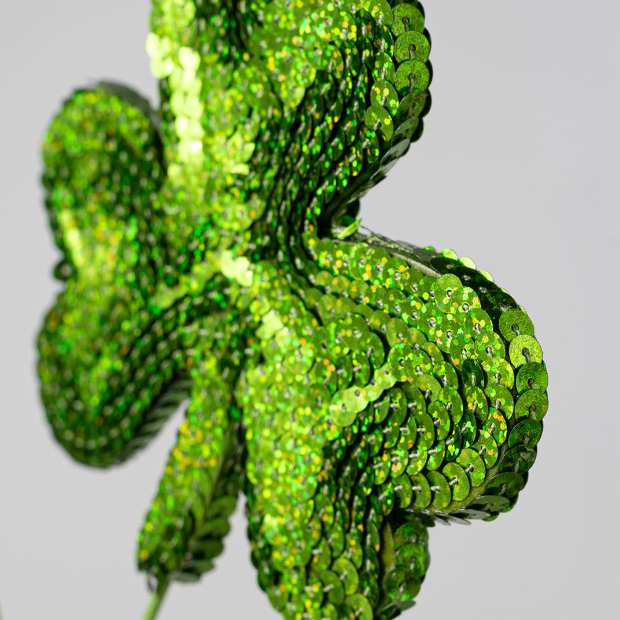 26" Sequin Shamrocks Clover Spray: Lime Green