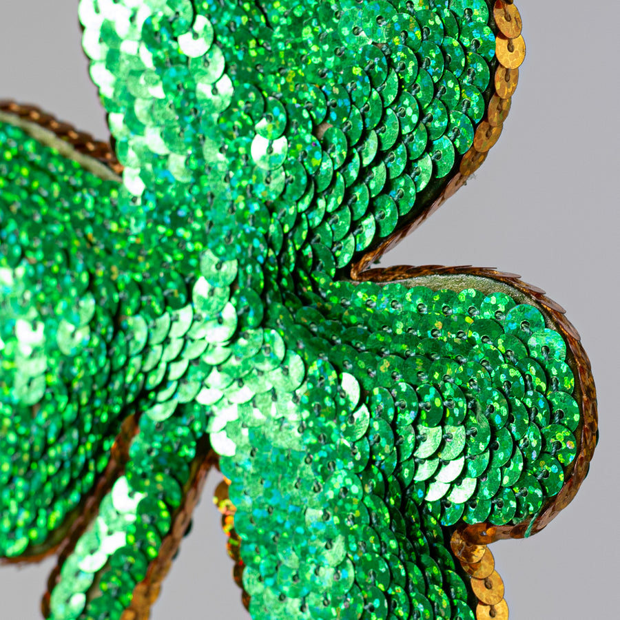 26" Sequin Shamrocks Clover Spray: Emerald Green