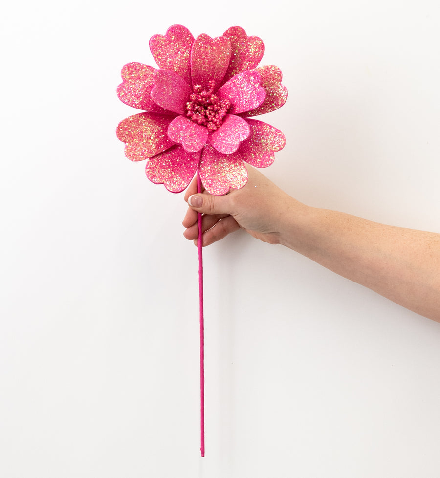 20" Glitter Daisy Flower Pick: Beauty Pink