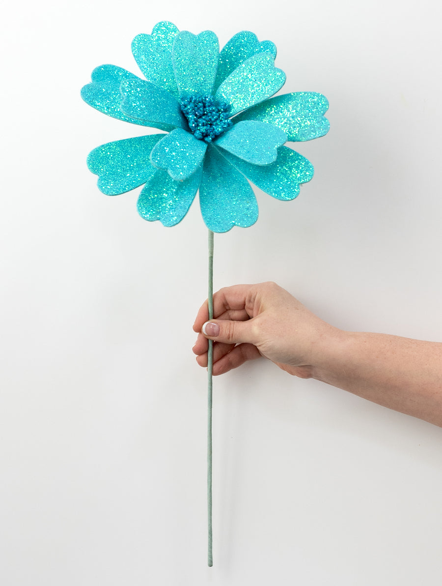 20" Glitter Daisy Flower Pick: Blue