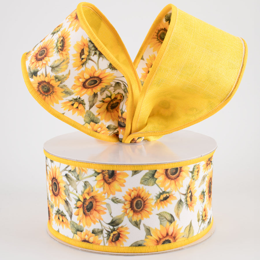 2.5" Double Sided Fused Sunflowers Ribbon (10 Yards)
