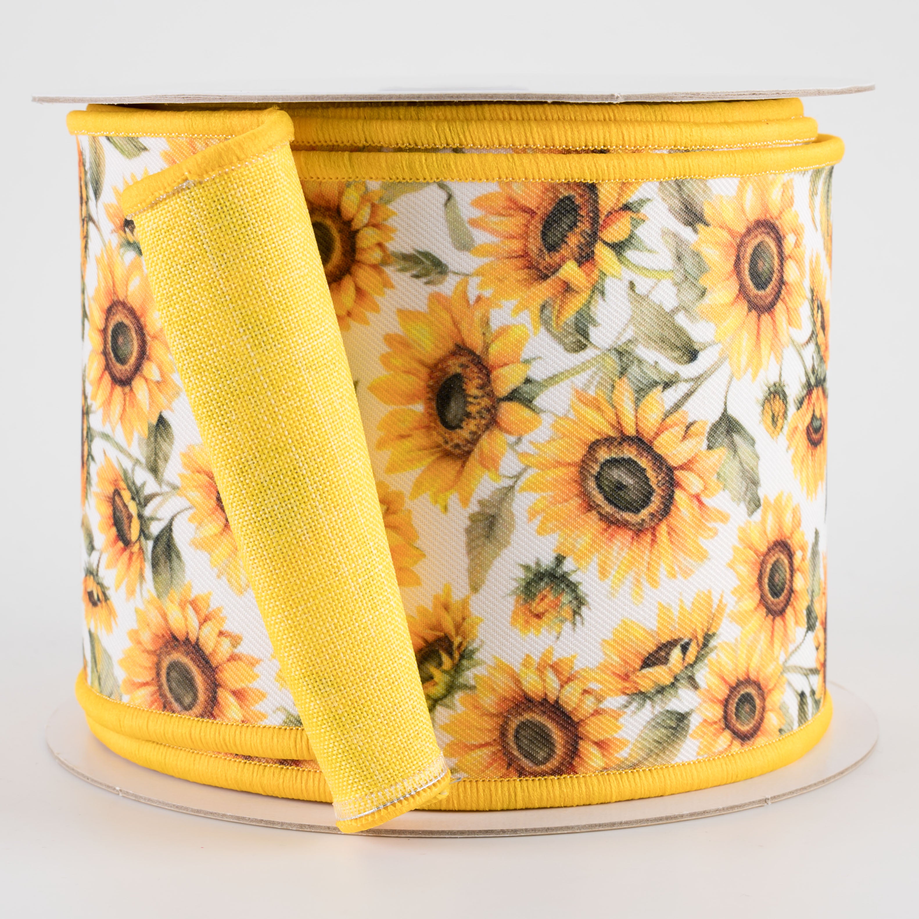 4" Double Sided Fused Sunflowers Ribbon (10 Yards)