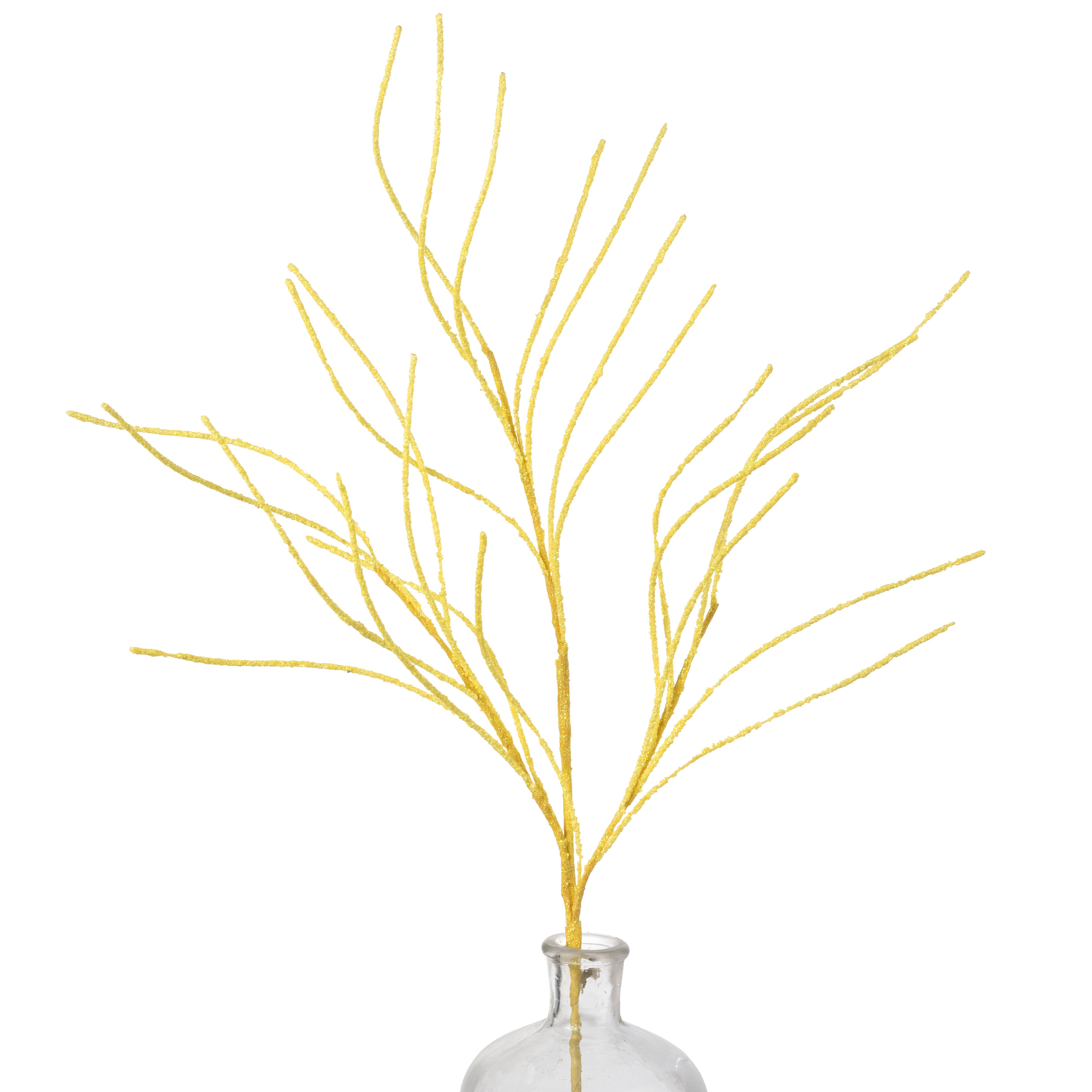 30" Glitter Twig Spray: Yellow