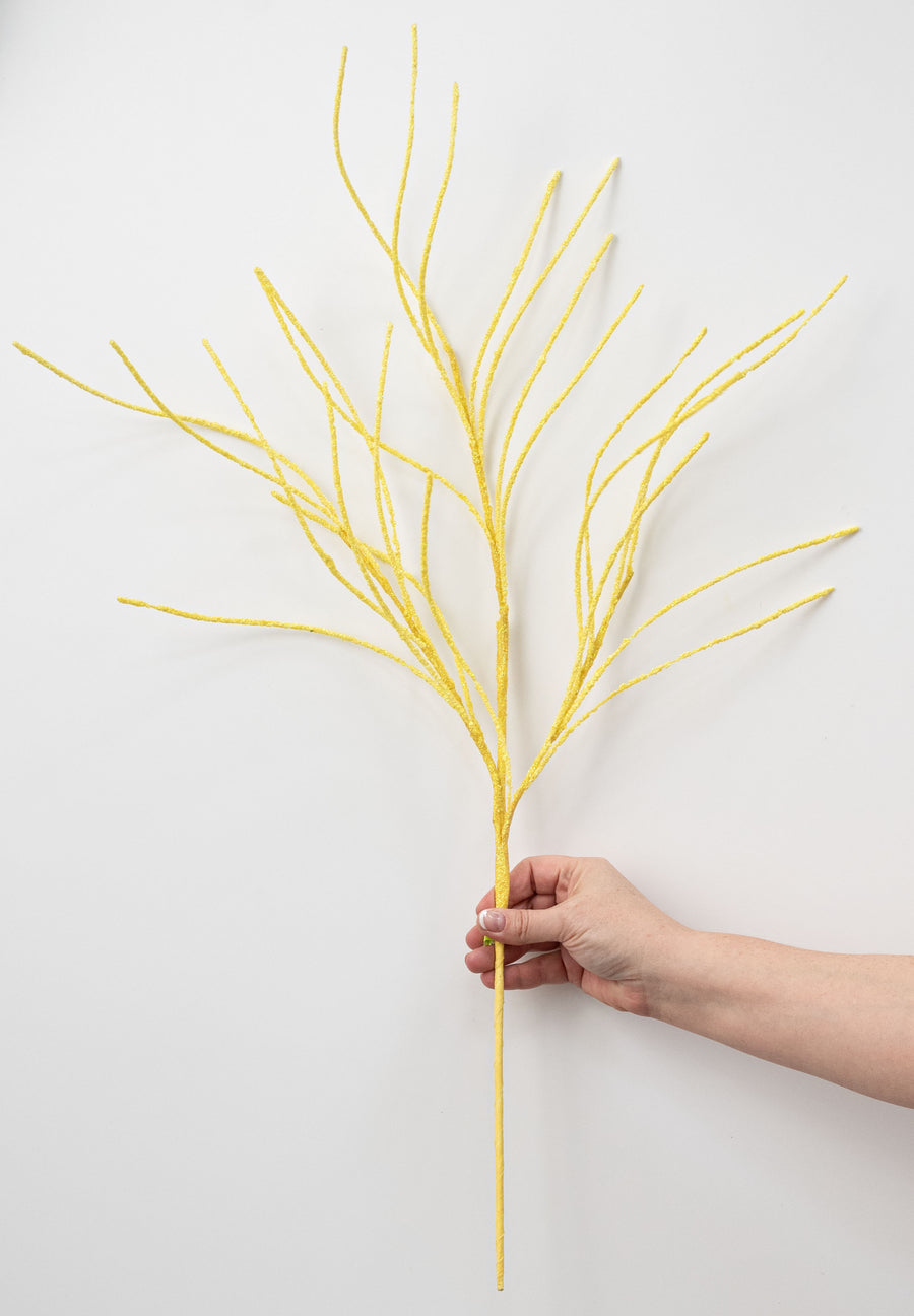 30" Glitter Twig Spray: Yellow