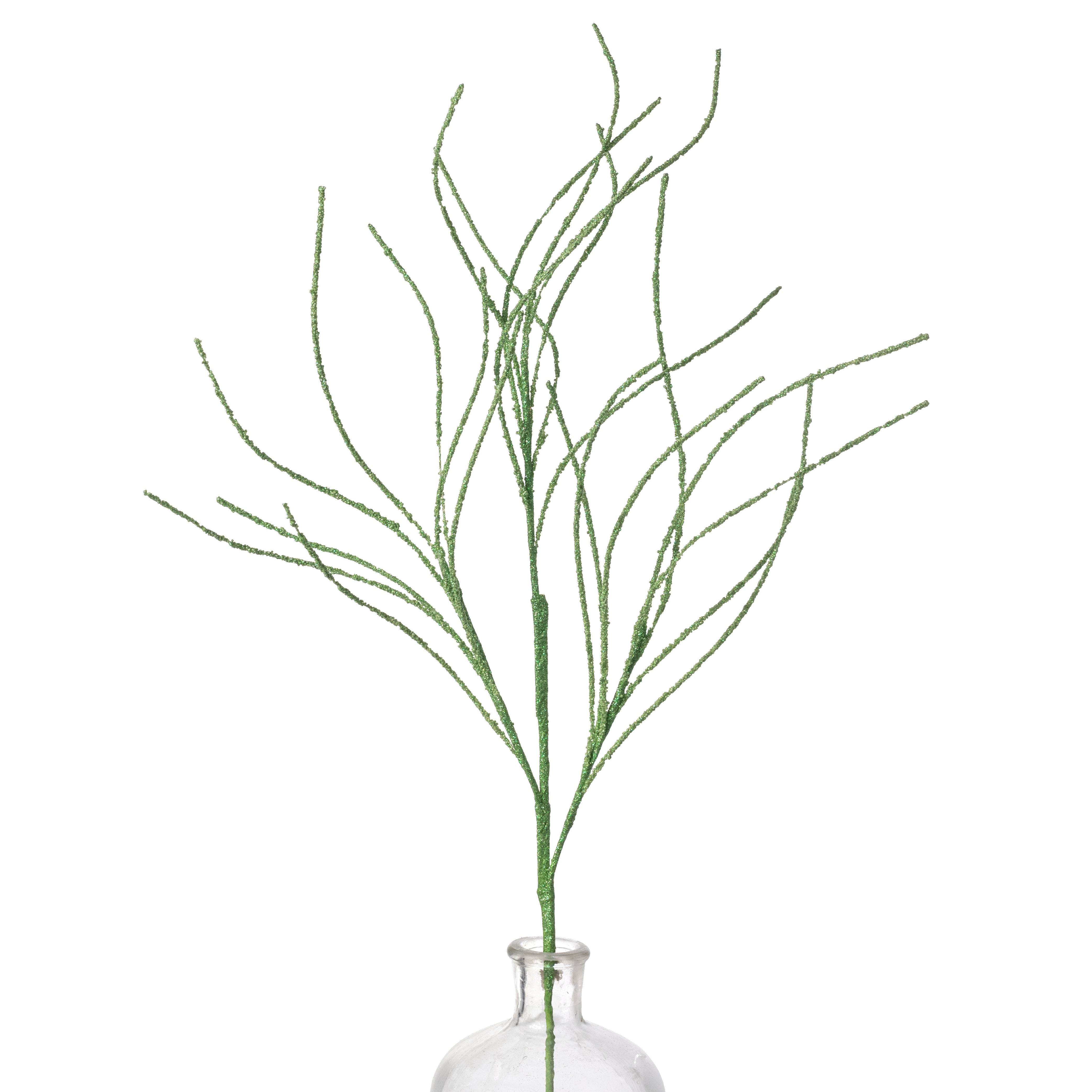 30" Glitter Twig Spray: Green