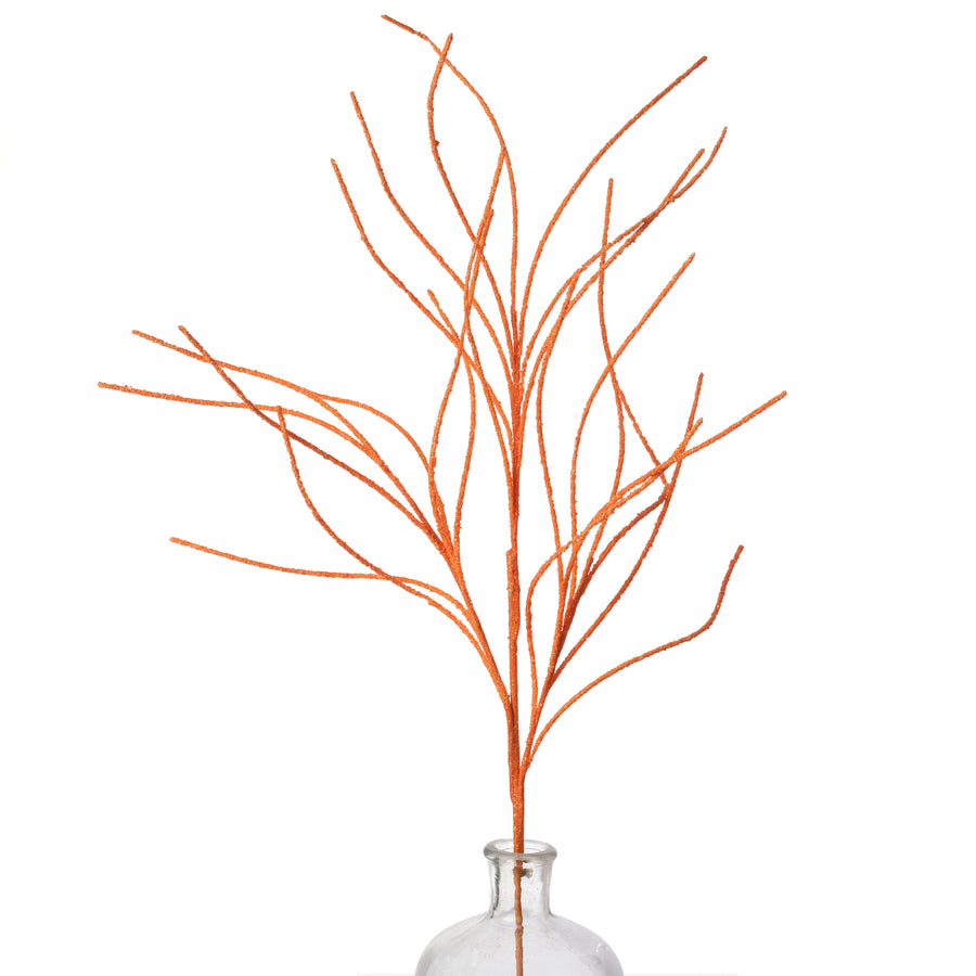 30" Glitter Twig Spray: Orange