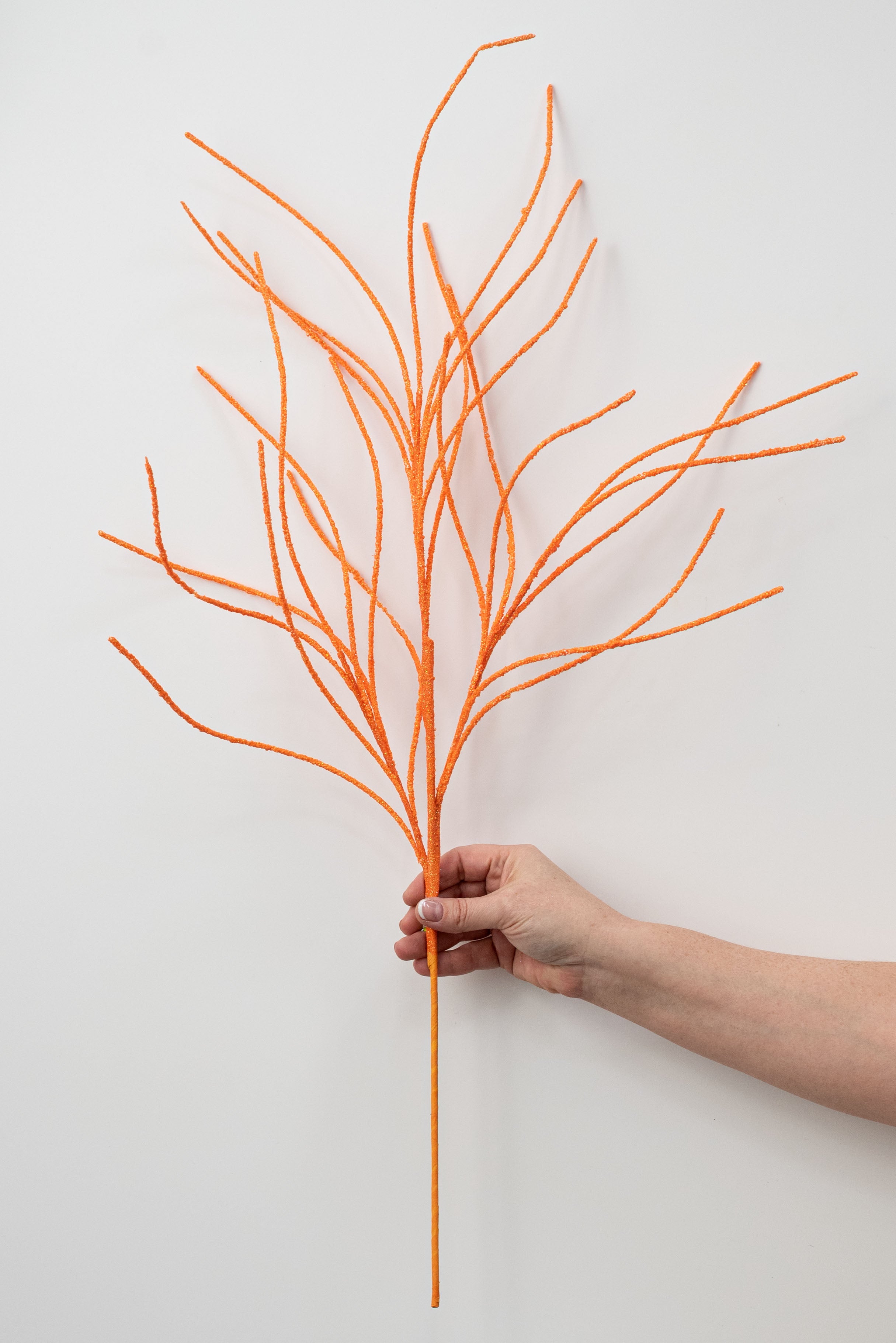 30" Glitter Twig Spray: Orange