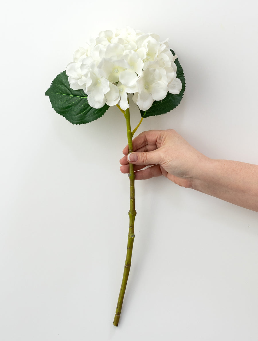 7" x 19" Fabric Hydrangea Stem: White
