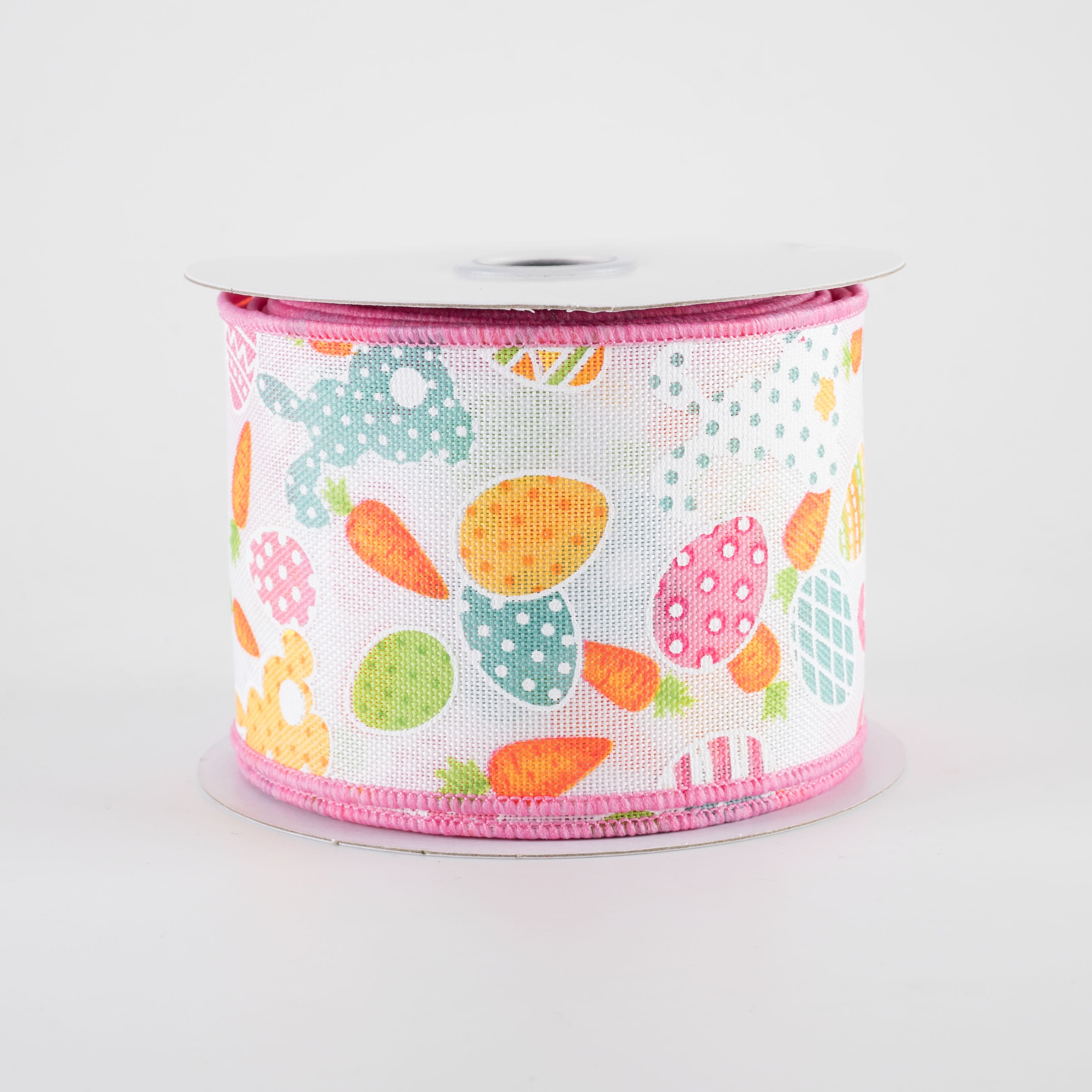 2.5" Bunny Silhouettes, Easter Eggs & Carrots Ribbon: White (10 Yards)