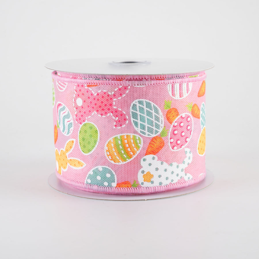2.5" Bunny Silhouettes, Easter Eggs & Carrots Ribbon: Soft Pink (10 Yards)