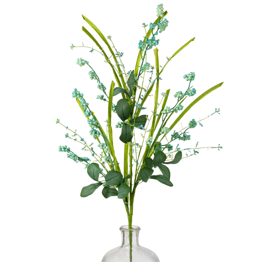 26" Mini Berry Clusters & Leaves Spray: Blue
