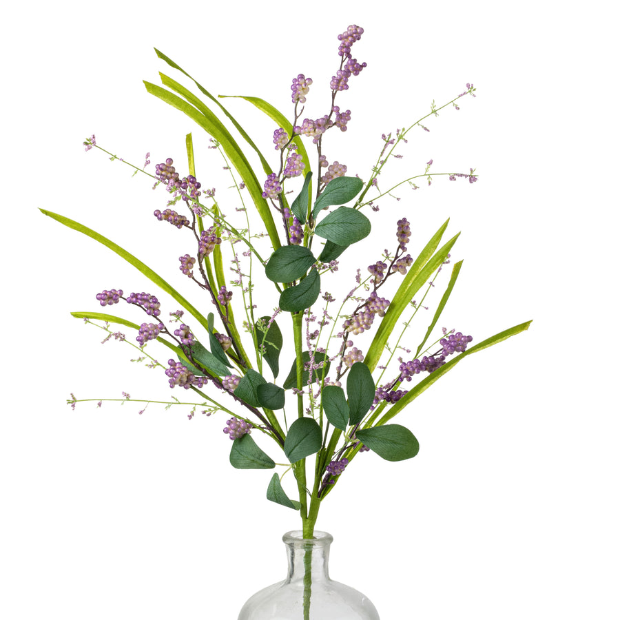26" Mini Berry Clusters & Leaves Spray: Lavender Purple