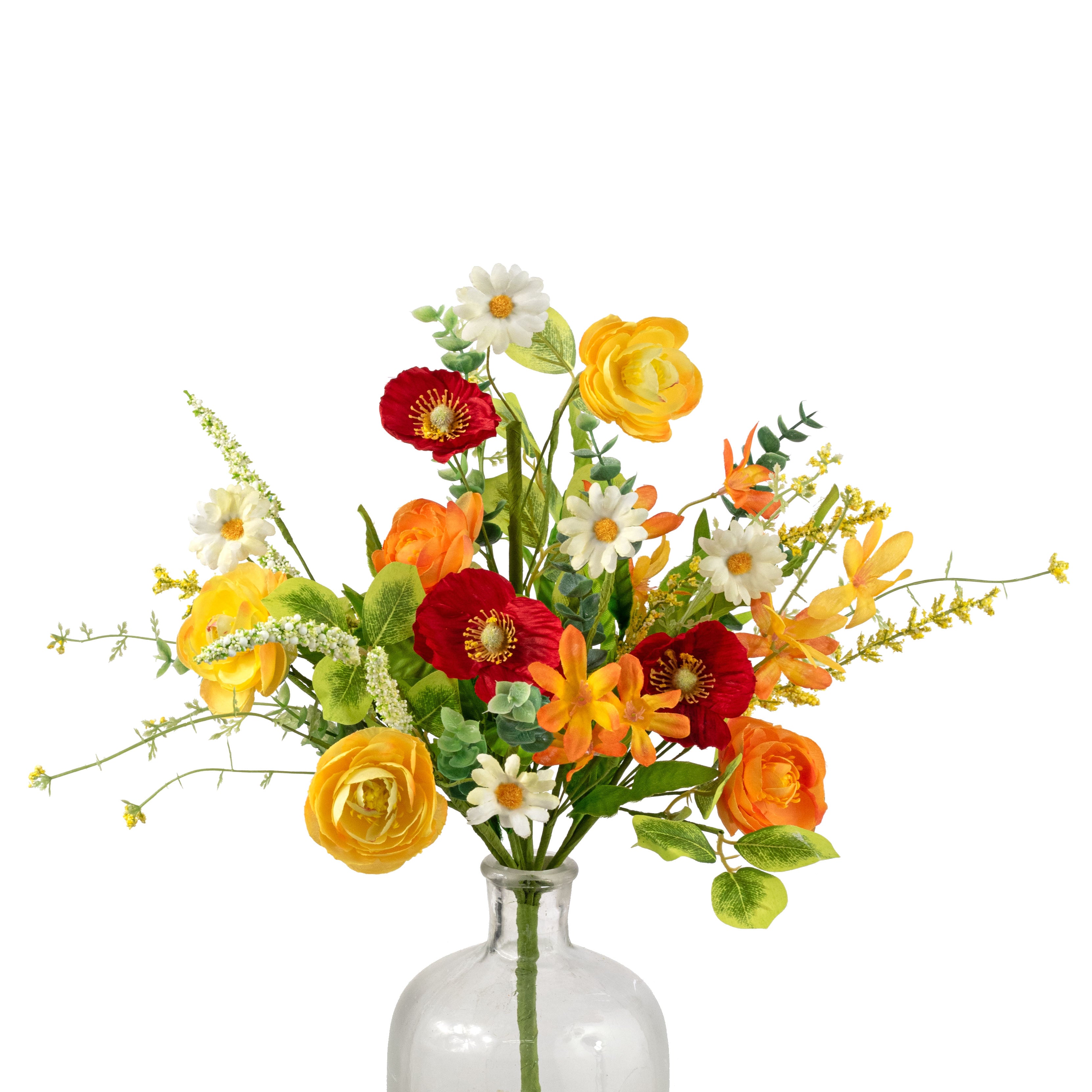 18" Mixed Ranunculus, Daisy & Poppy Flower Bush
