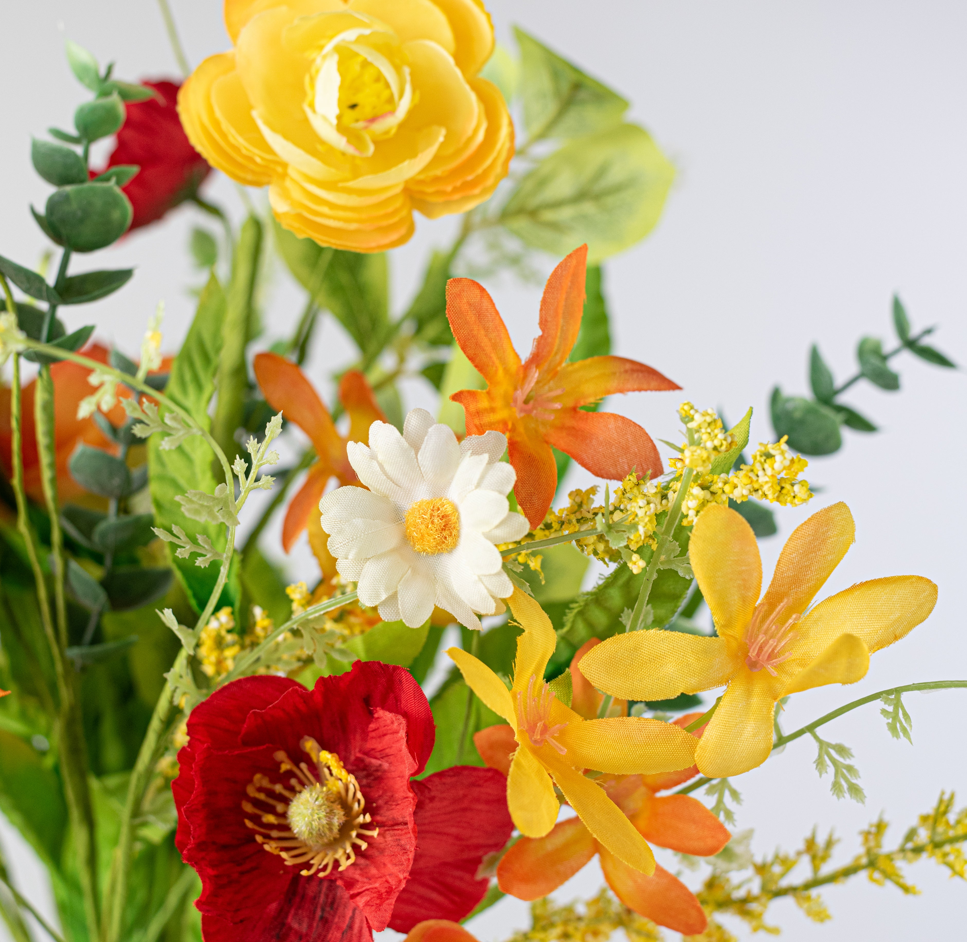 18" Mixed Ranunculus, Daisy & Poppy Flower Bush