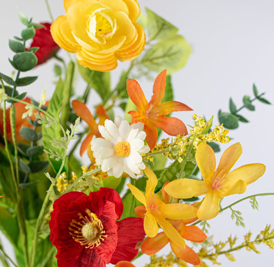 18" Mixed Ranunculus, Daisy & Poppy Flower Bush