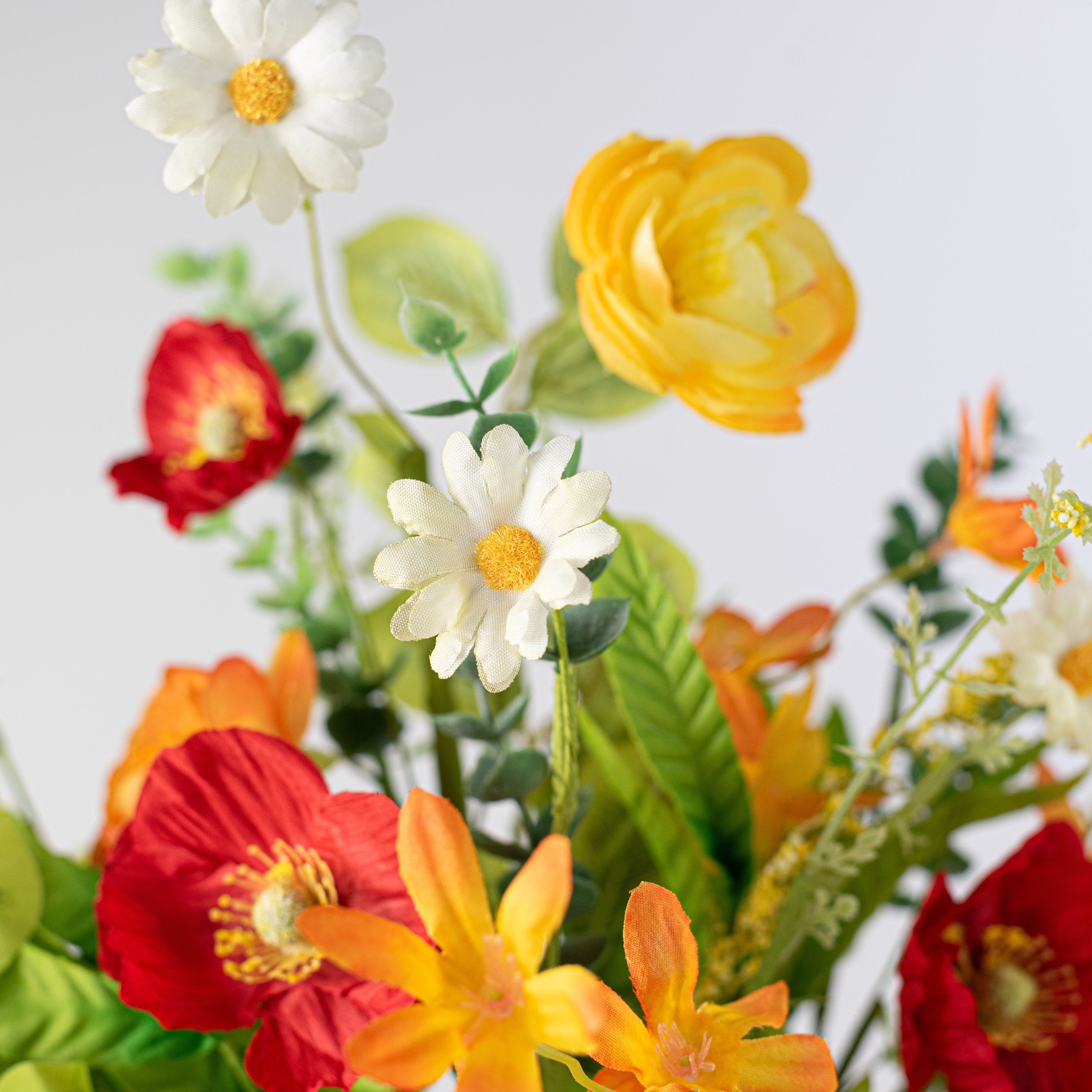 18" Mixed Ranunculus, Daisy & Poppy Flower Bush
