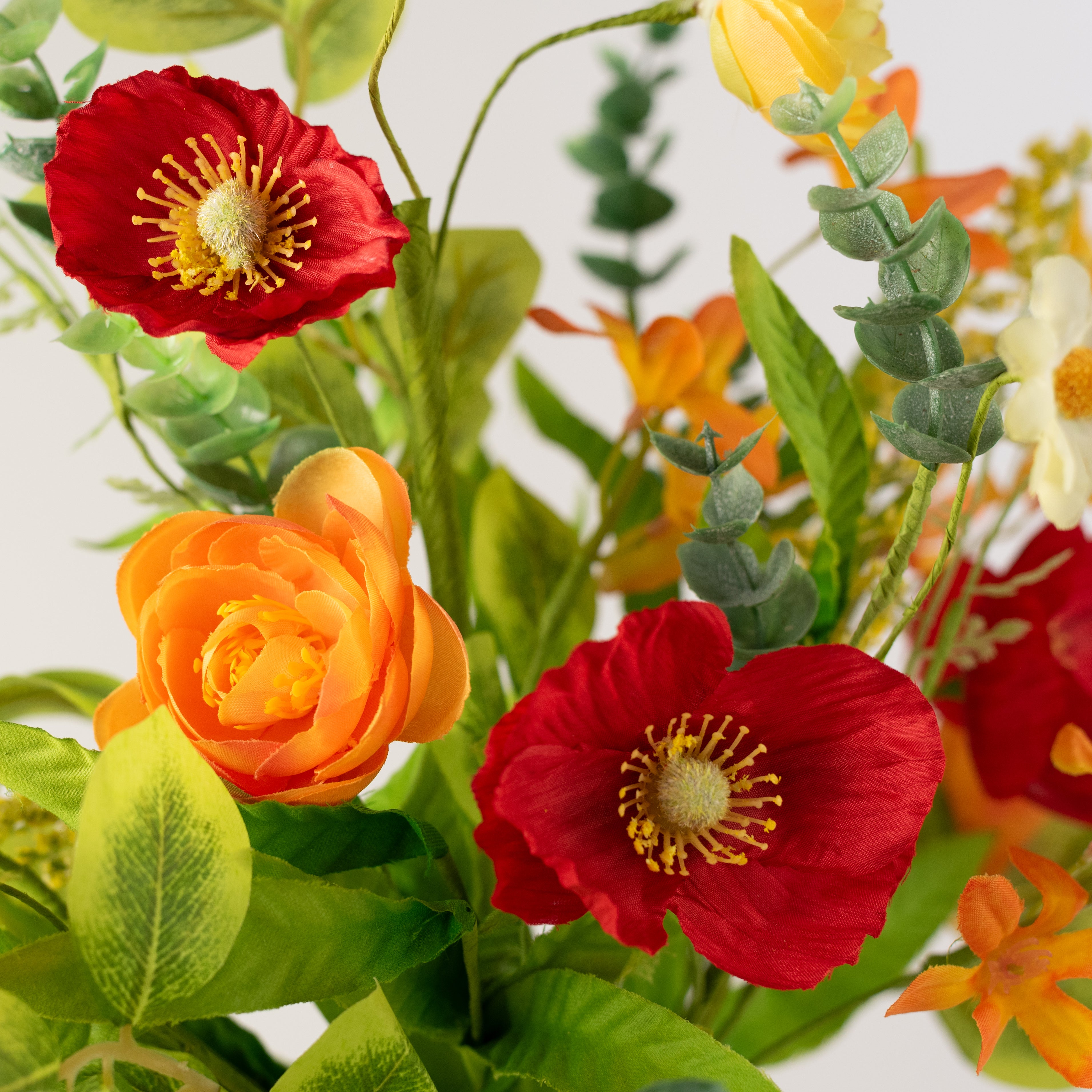18" Mixed Ranunculus, Daisy & Poppy Flower Bush
