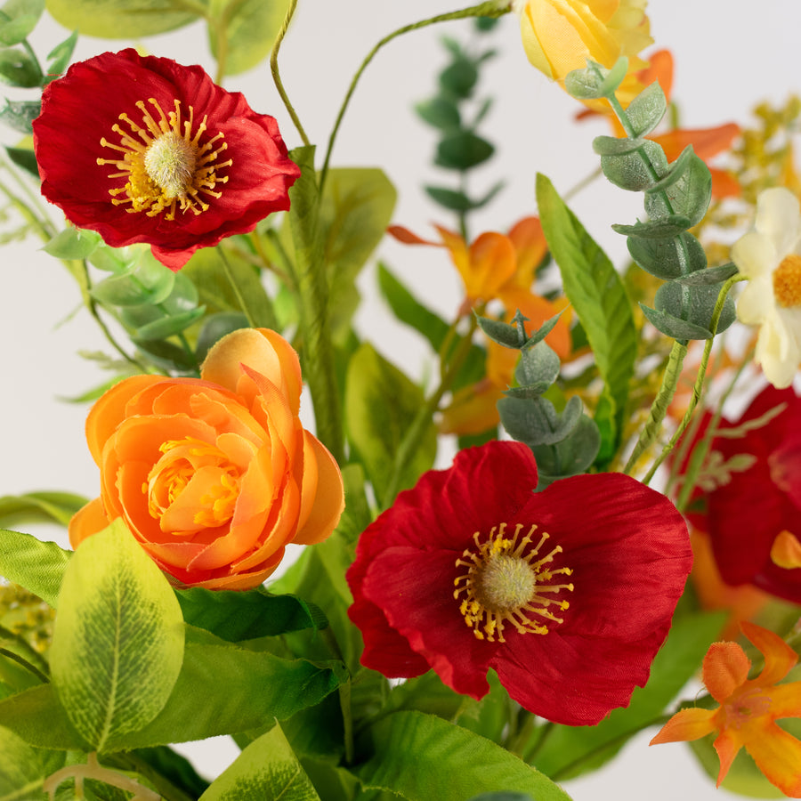 18" Mixed Ranunculus, Daisy & Poppy Flower Bush