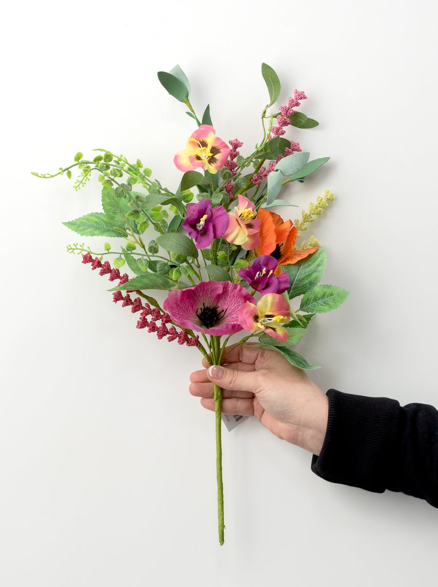 20" Mixed Pansy and Poppy Flower Spray