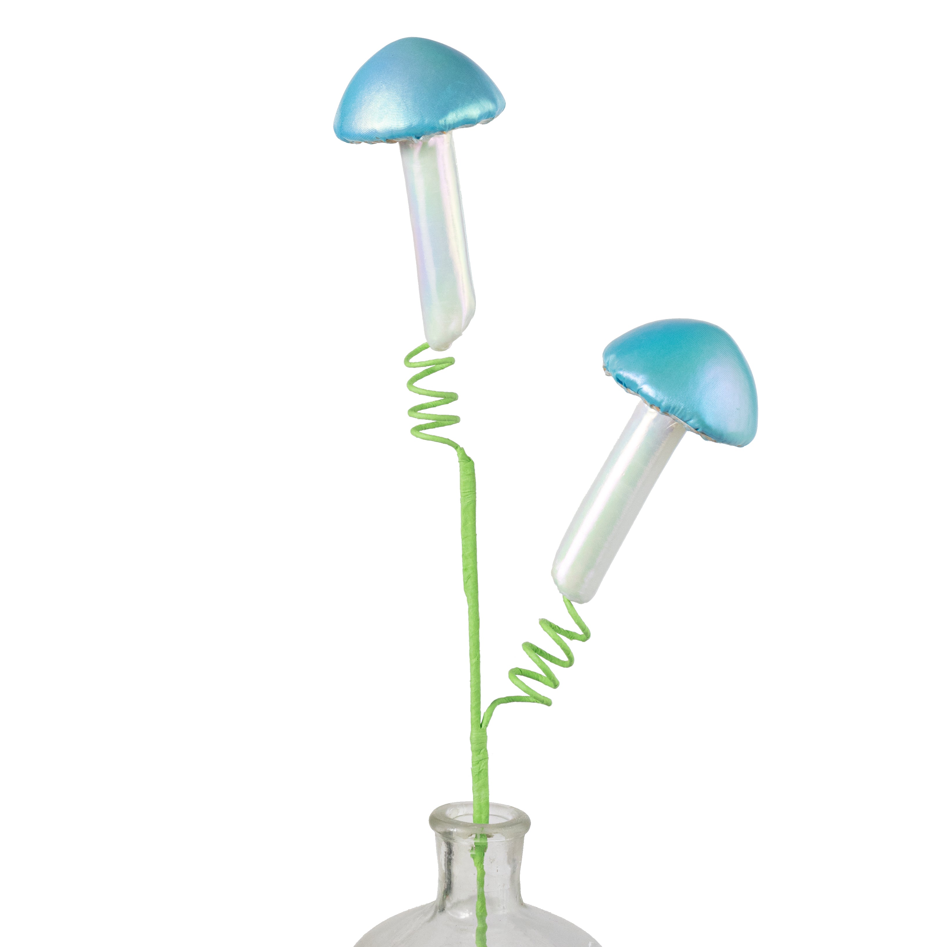 22" Pearl Mushrooms Spray: Blue & Iridescent White