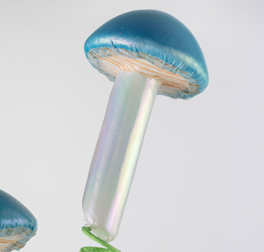 22" Pearl Mushrooms Spray: Blue & Iridescent White