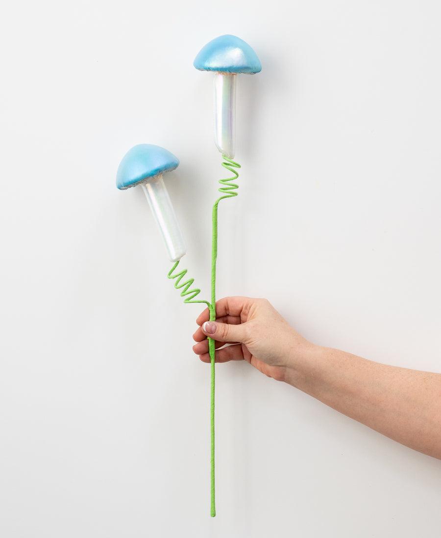 22" Pearl Mushrooms Spray: Blue & Iridescent White