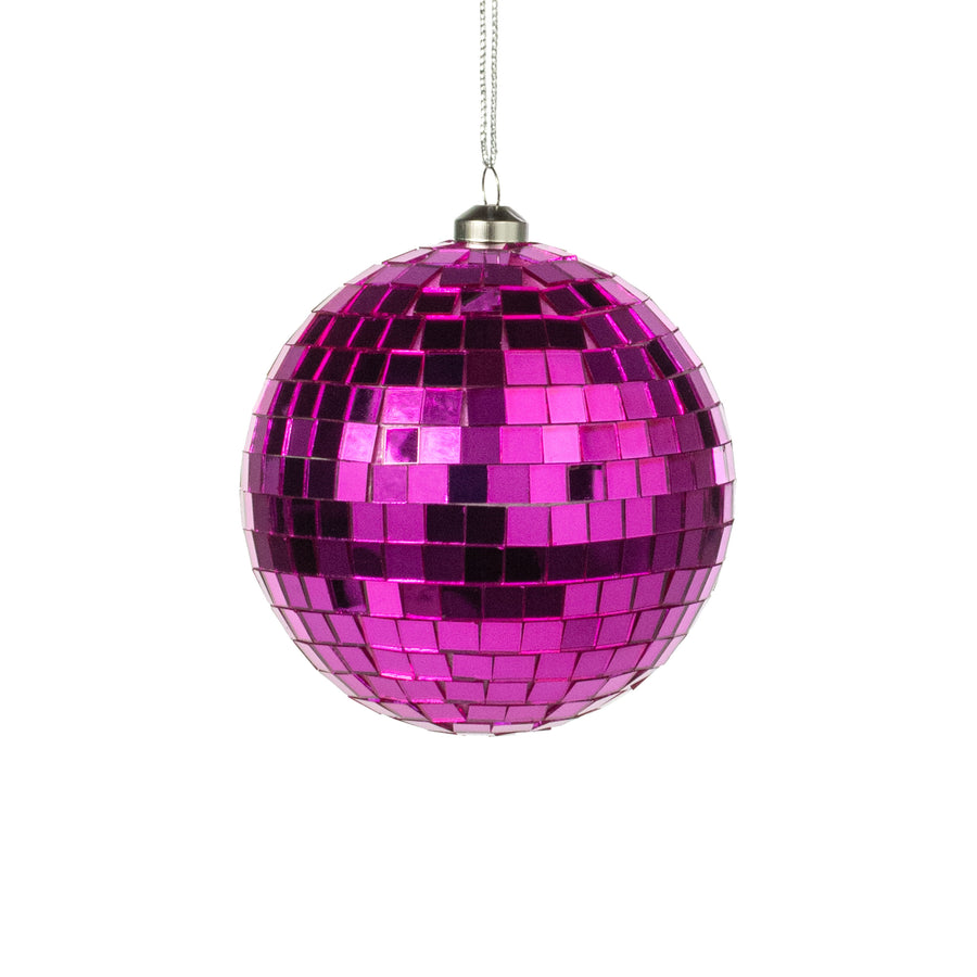 100mm Mirror Disco Ball Ornament: Hot Pink