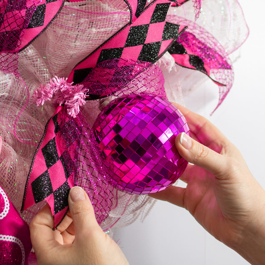 100mm Mirror Disco Ball Ornament: Hot Pink