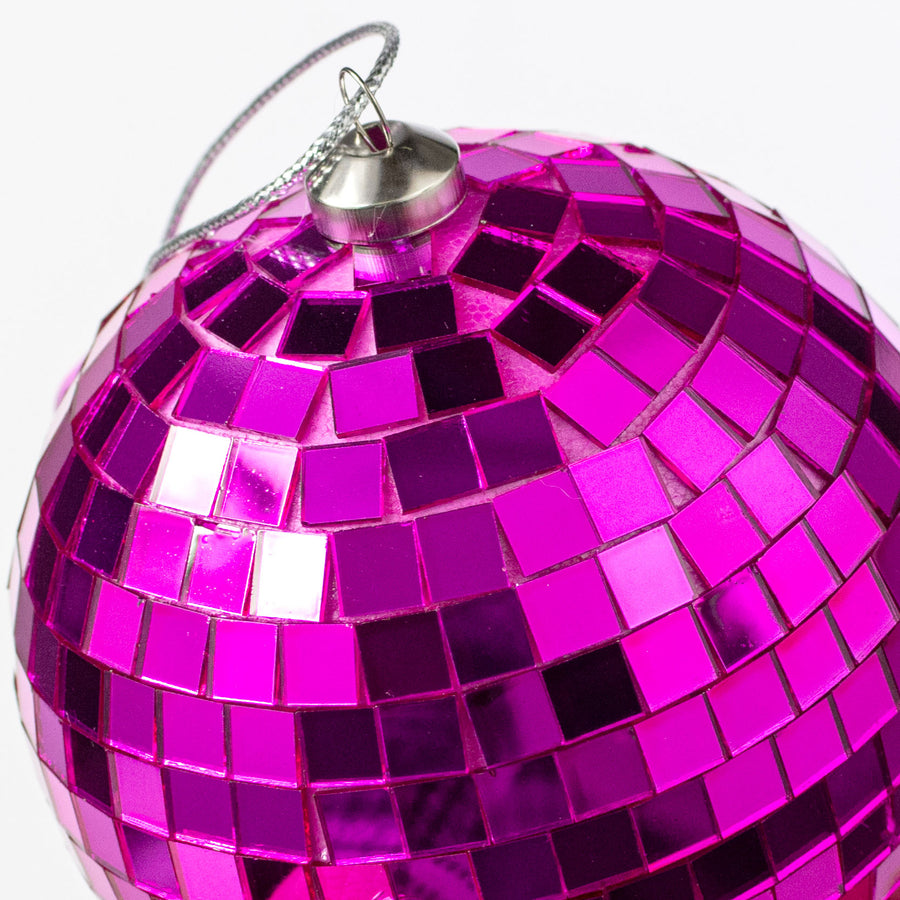 100mm Mirror Disco Ball Ornament: Hot Pink
