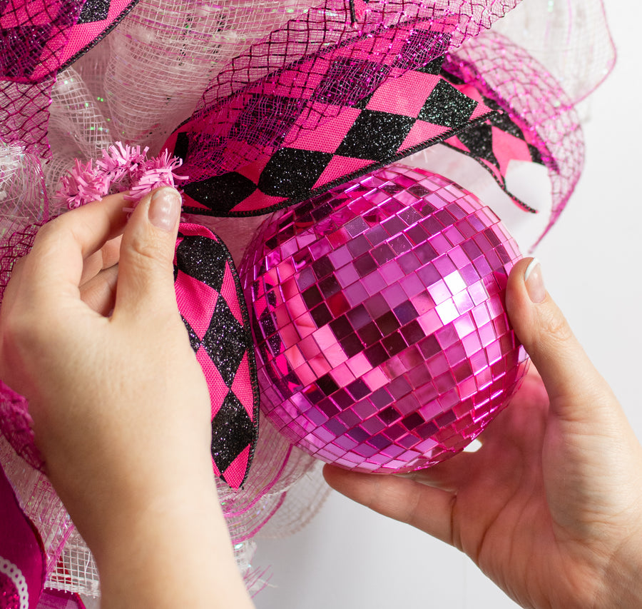 120mm Mirror Disco Ball Ornament: Pink