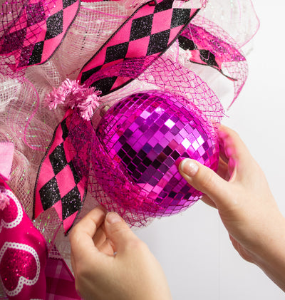 120mm Mirror Disco Ball Ornament: Hot Pink