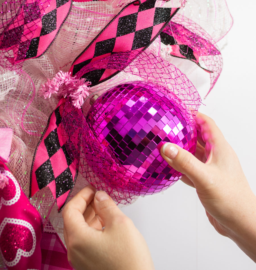 120mm Mirror Disco Ball Ornament: Hot Pink