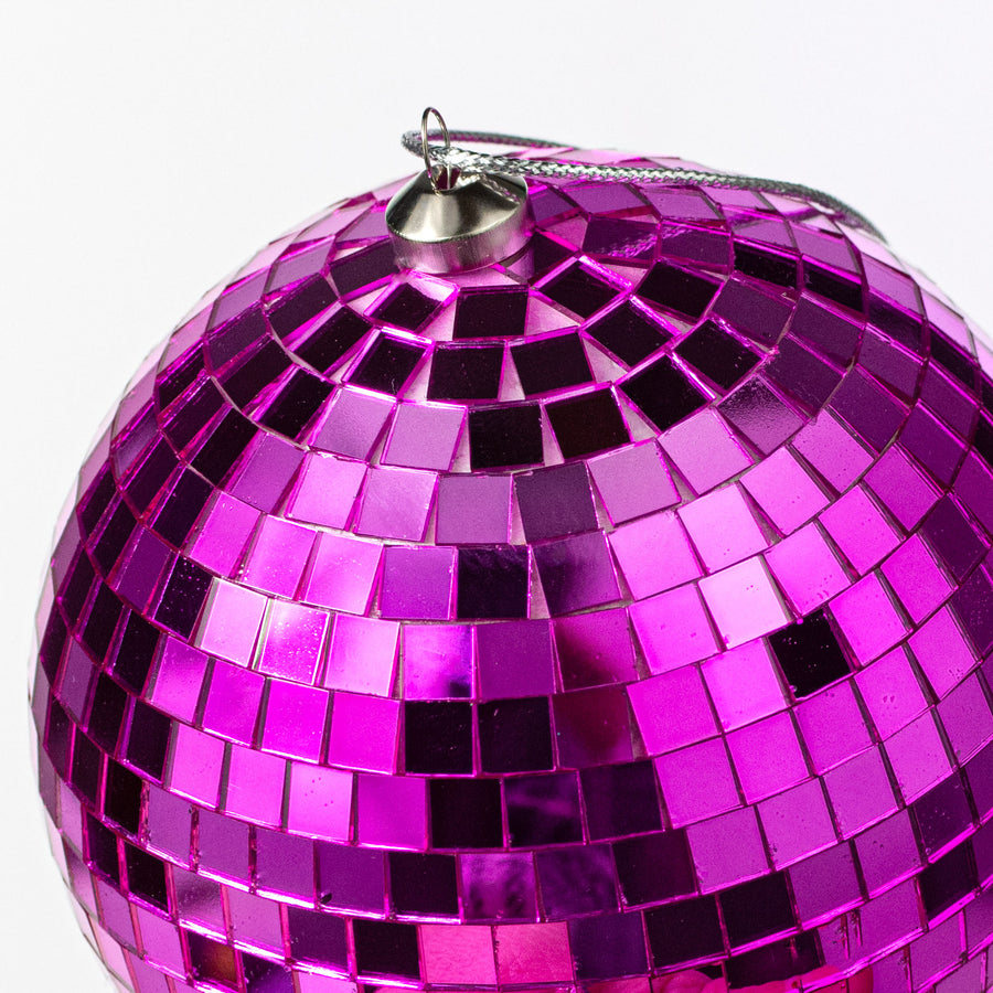 120mm Mirror Disco Ball Ornament: Hot Pink