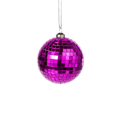 80mm Mirror Disco Ball Ornament: Hot Pink
