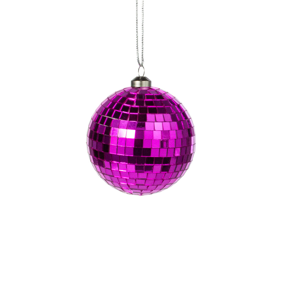 80mm Mirror Disco Ball Ornament: Hot Pink