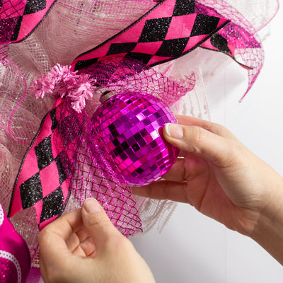 80mm Mirror Disco Ball Ornament: Hot Pink