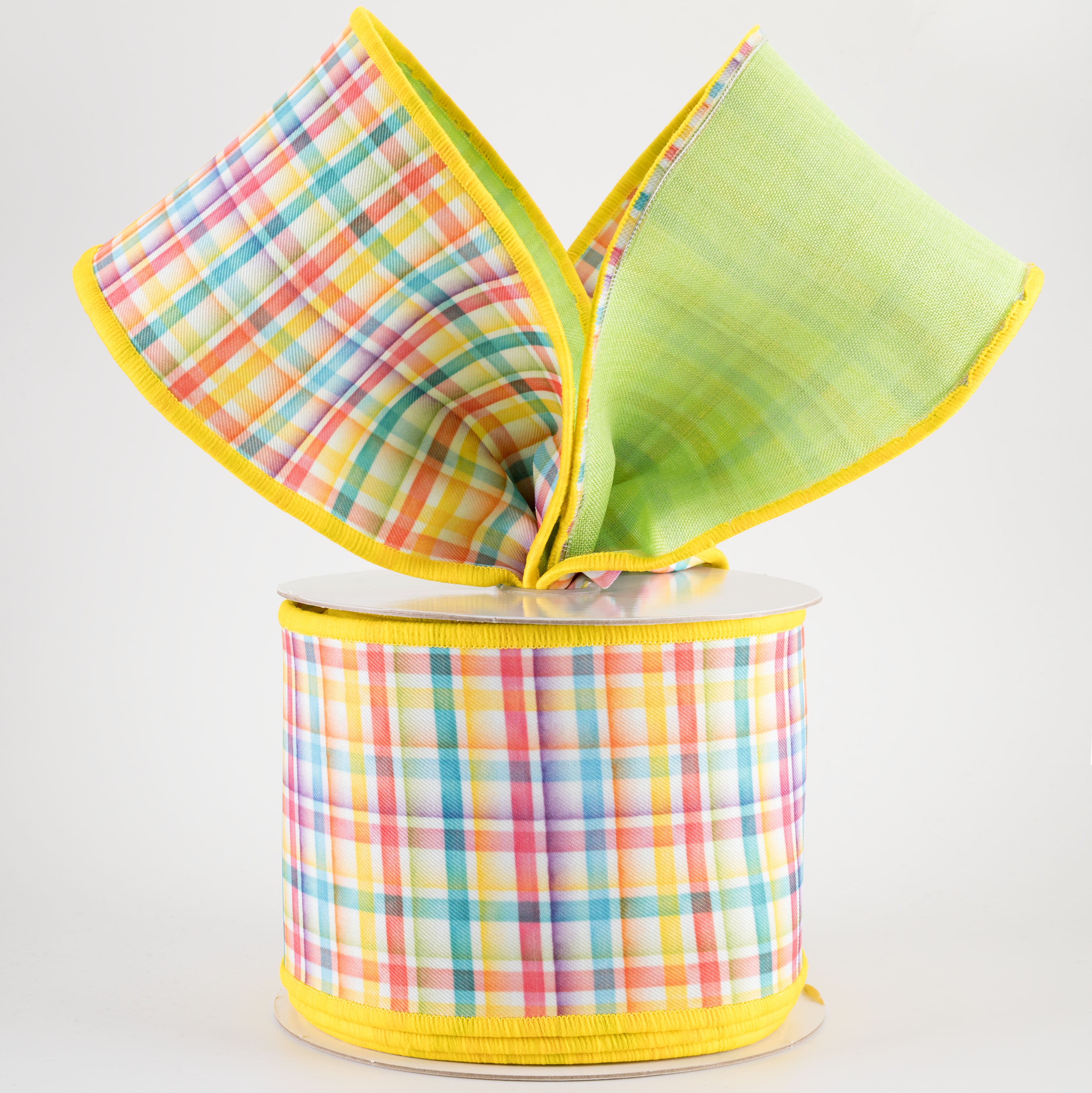 4" Double Sided Fused Watercolor Plaid Ribbon (10 Yards)