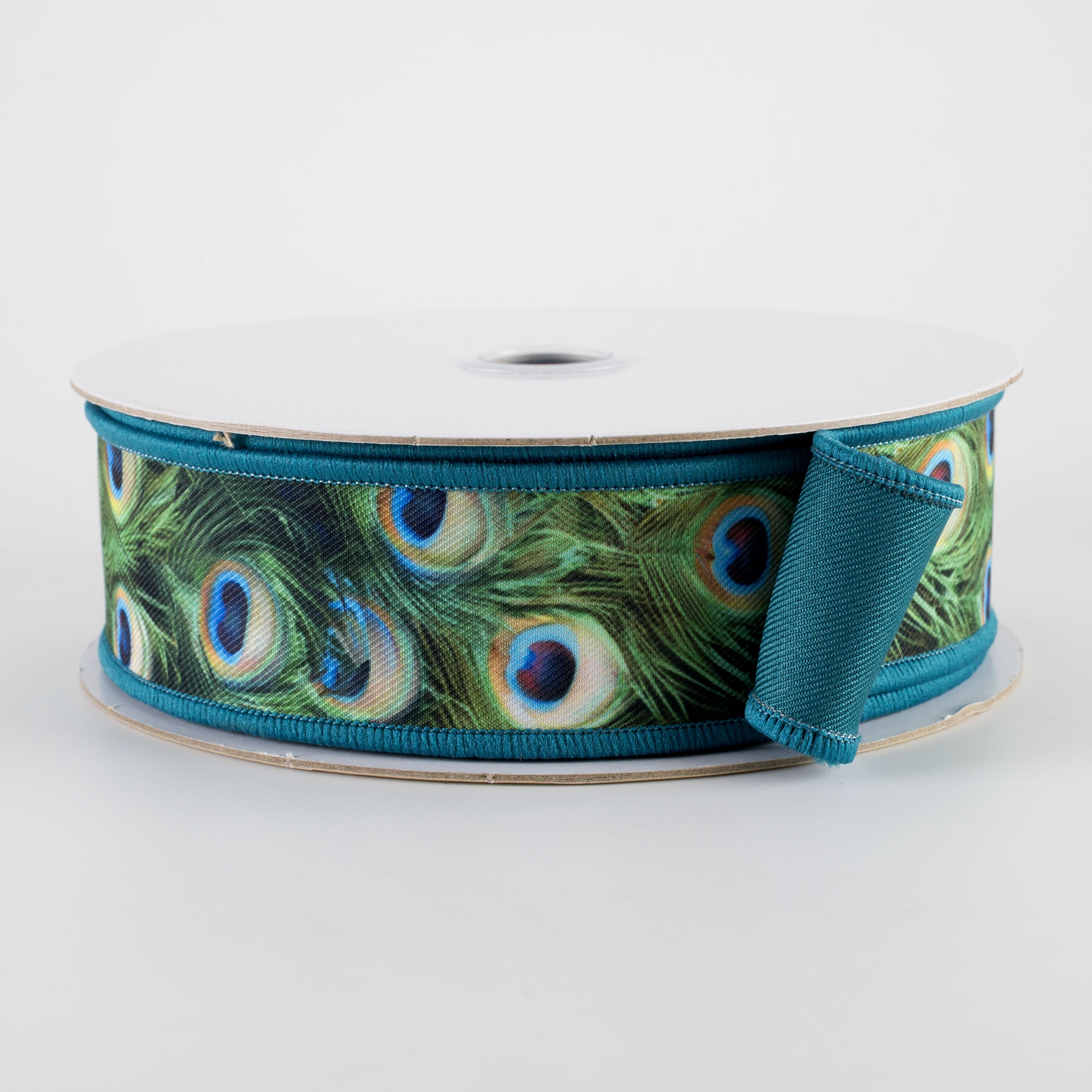 1.5" Double Sided Fused Peacock Feathers Ribbon (10 Yards)