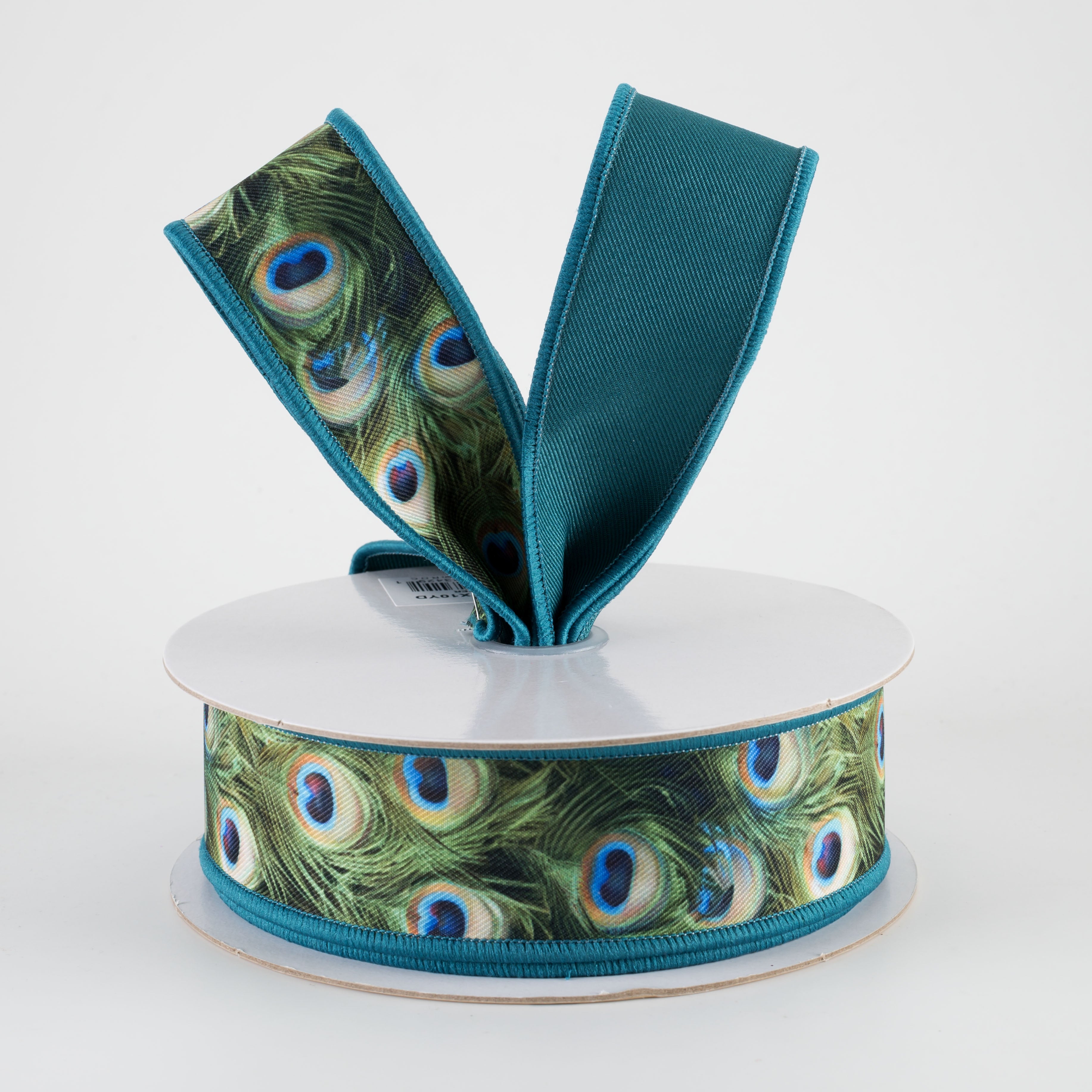 1.5" Double Sided Fused Peacock Feathers Ribbon (10 Yards)