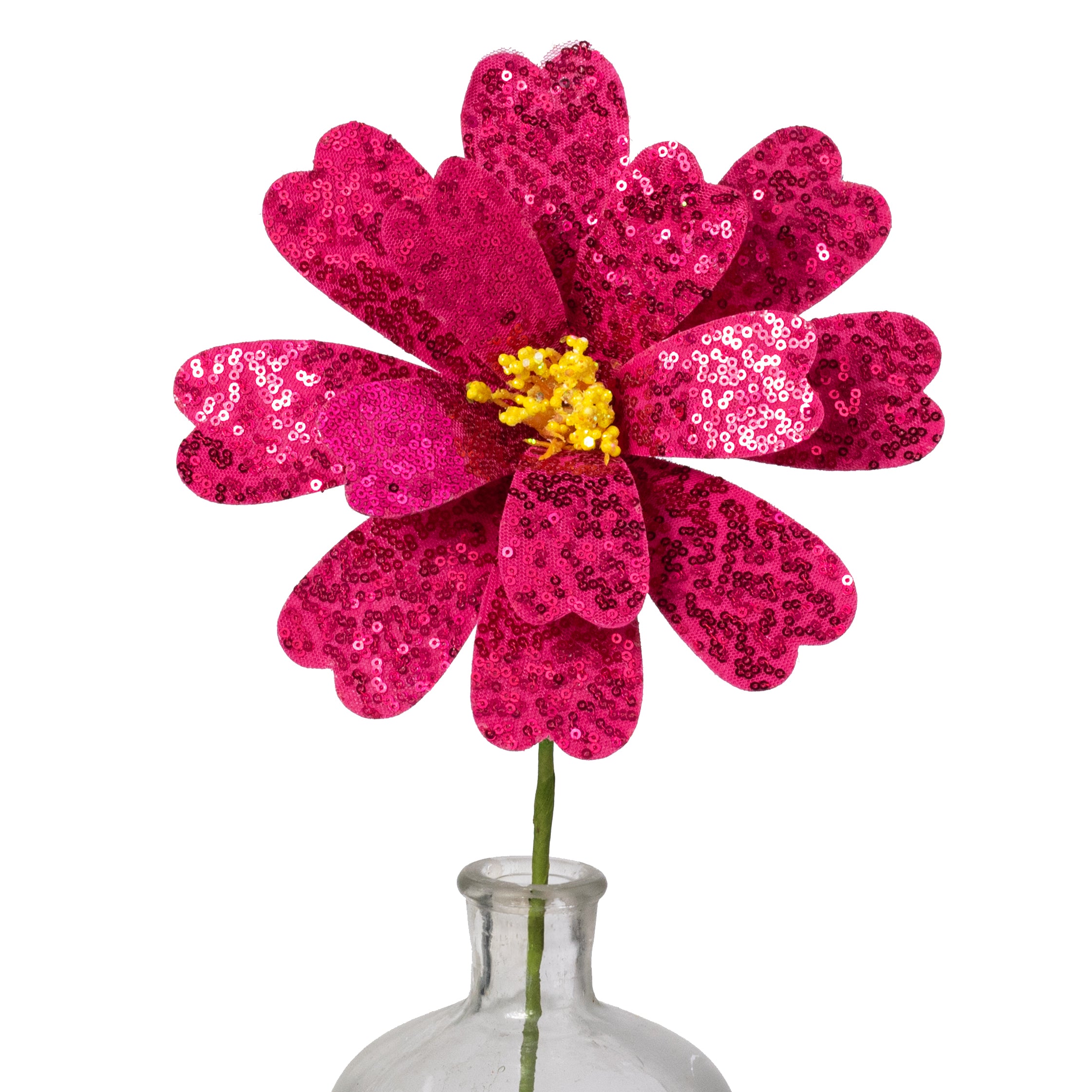 8" x 18" Sequin Daisy Flower Stem: Fuchsia Hot Pink