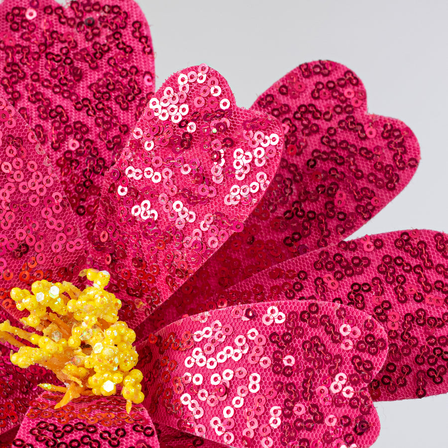 8" x 18" Sequin Daisy Flower Stem: Fuchsia Hot Pink
