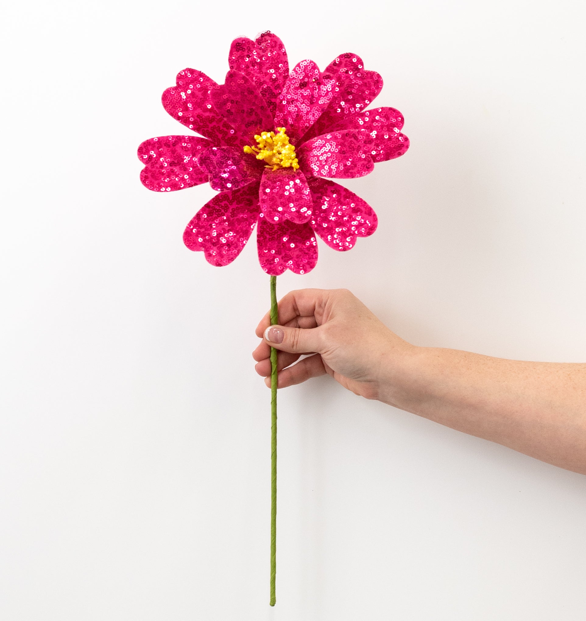 8" x 18" Sequin Daisy Flower Stem: Fuchsia Hot Pink