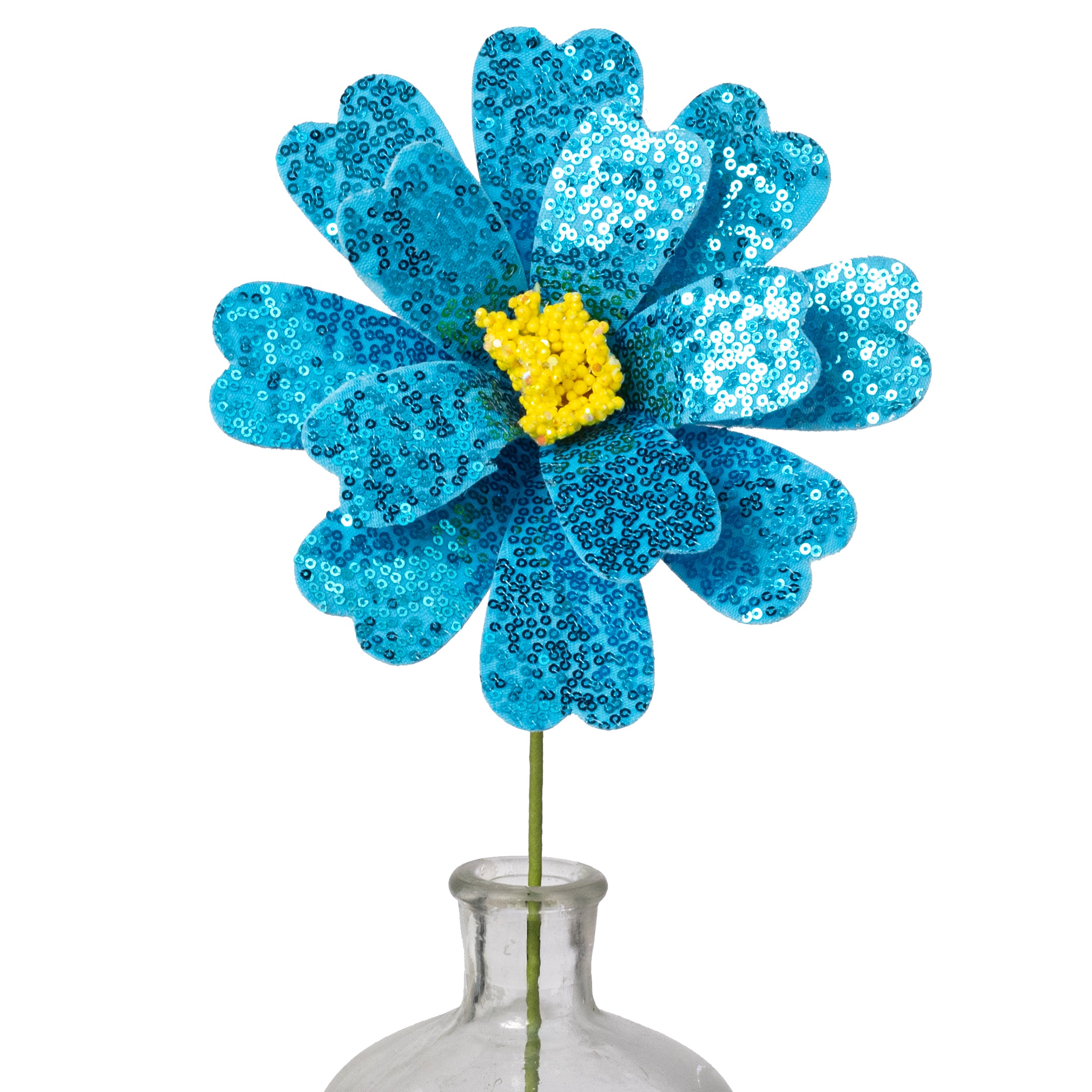 8" x 18" Sequin Daisy Flower Stem: Blue