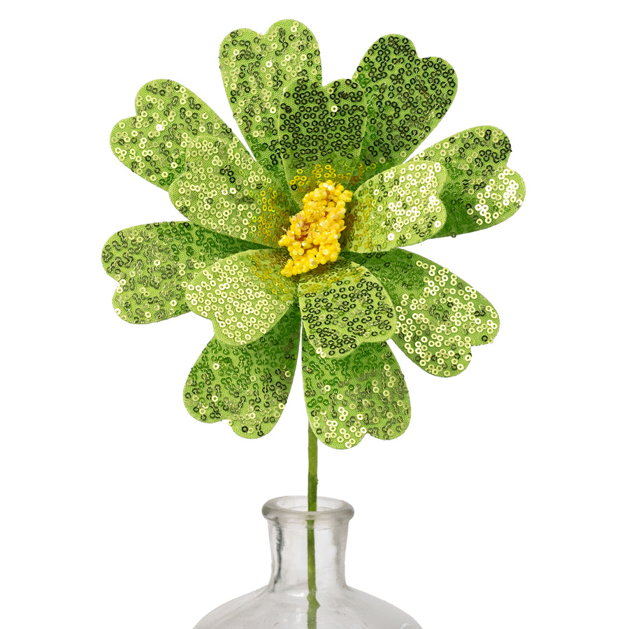 8" x 18" Sequin Daisy Flower Stem: Green