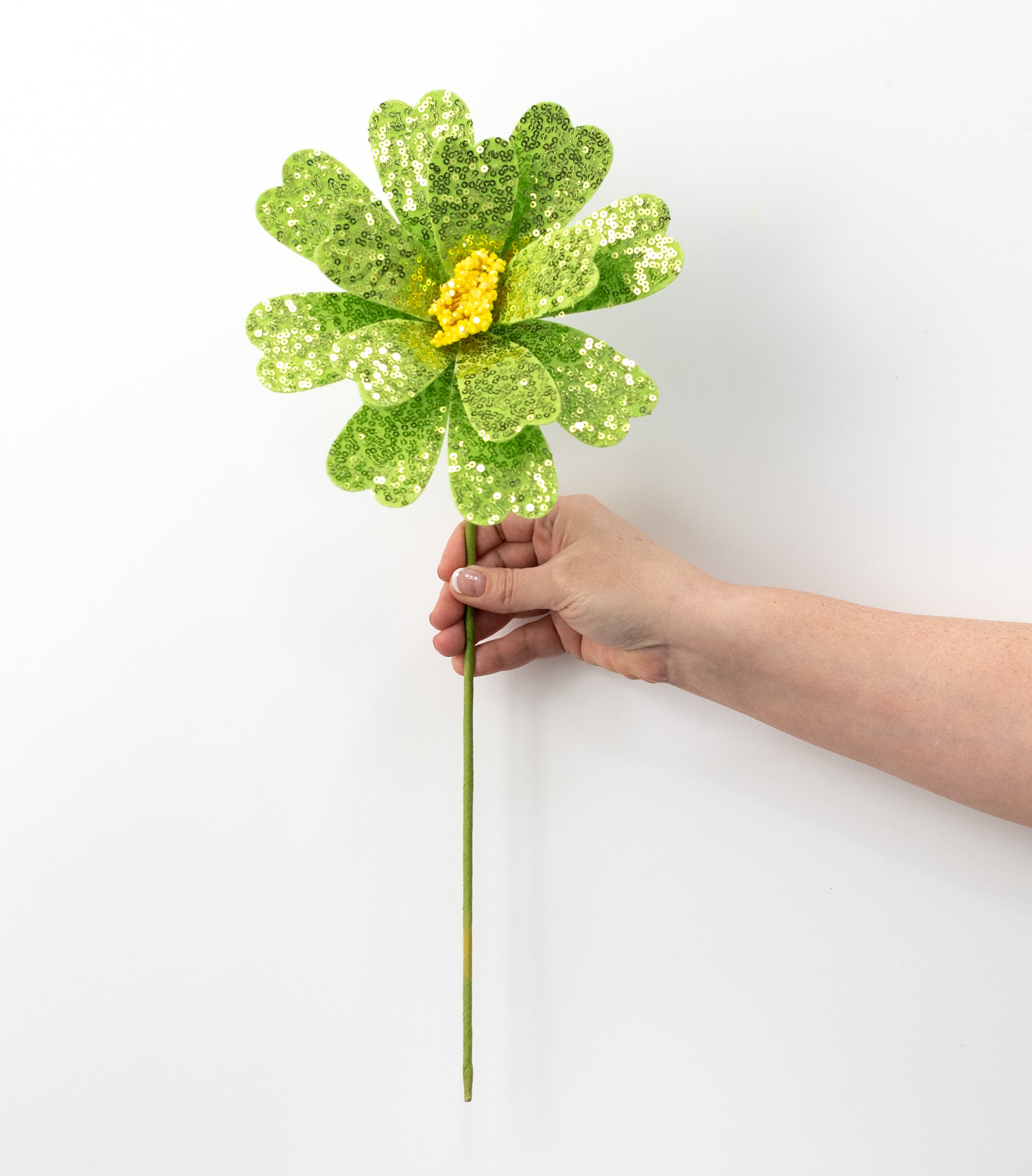 8" x 18" Sequin Daisy Flower Stem: Green