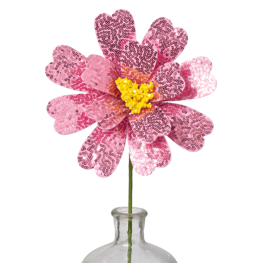 8" x 18" Sequin Daisy Flower Stem: Pink