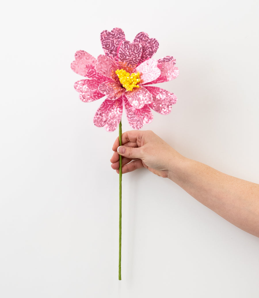 8" x 18" Sequin Daisy Flower Stem: Pink