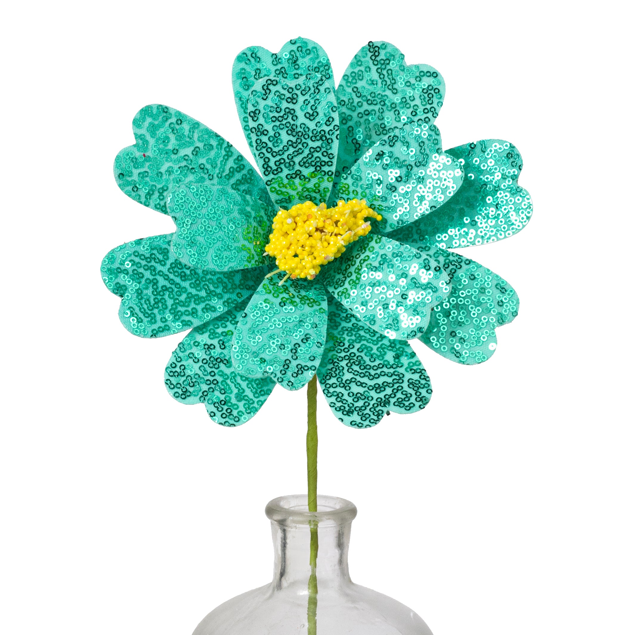 8" x 18" Sequin Daisy Flower Stem: Turquoise Blue