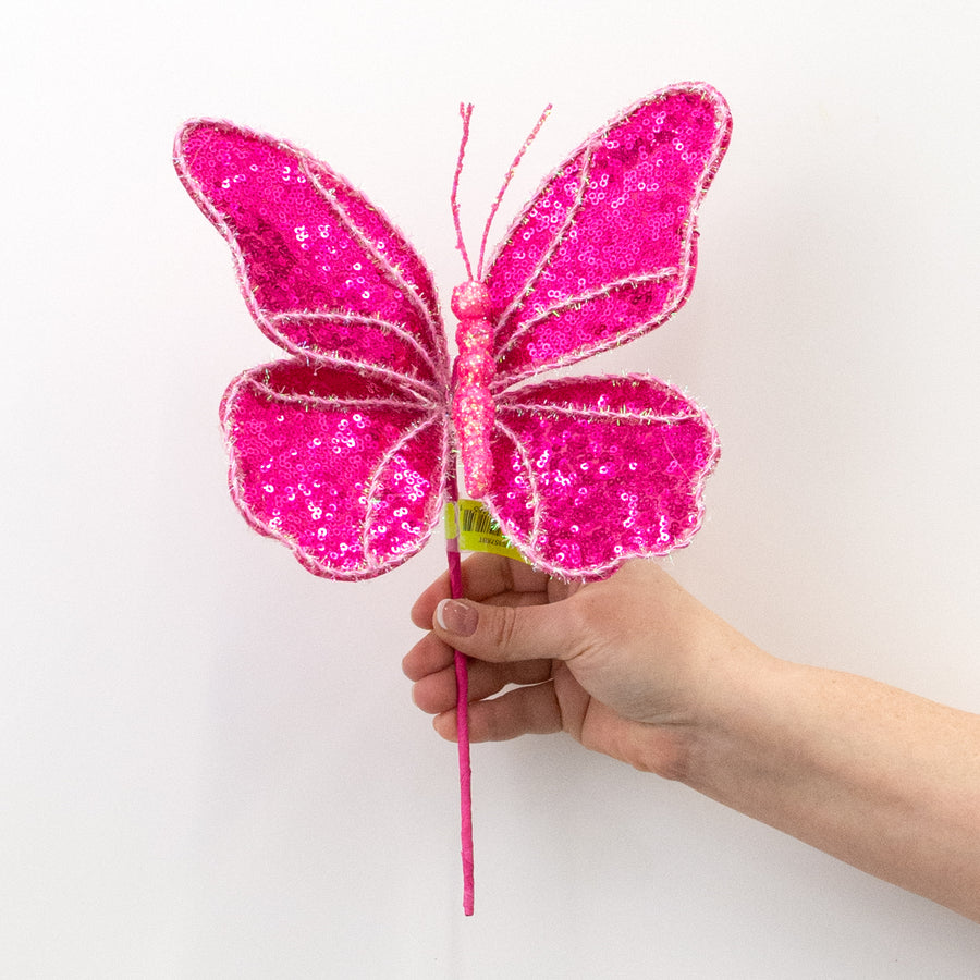 8" x 10" Sequin Butterfly Pick: Iridescent Hot Pink