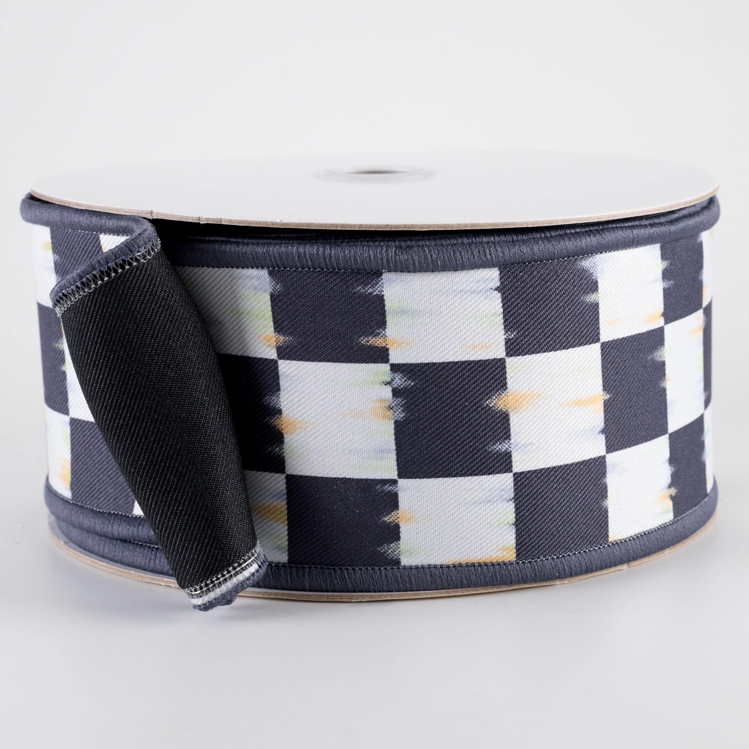 2.5" Double Sided Fused Bold Antique Checkerboard Ribbon (10 Yards)